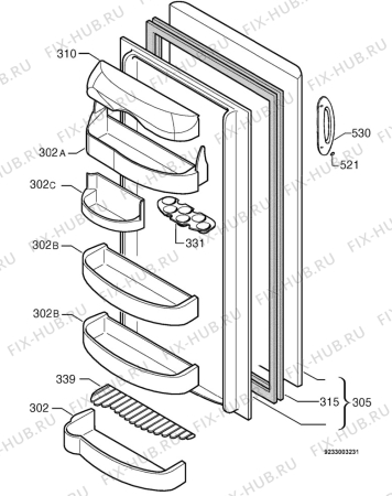 Взрыв-схема холодильника Electrolux ER7423C - Схема узла Door 003